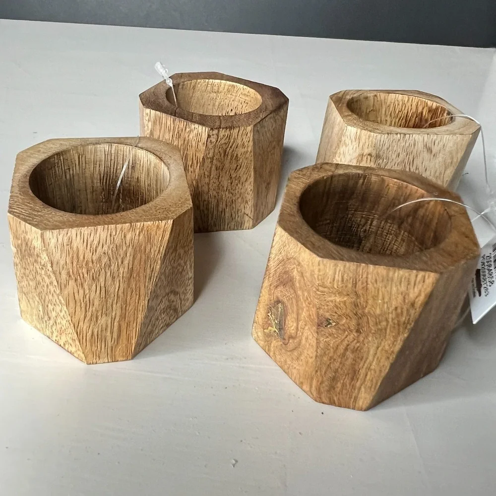 World Market Wooden Napkin Rings Set of 4 Geometric Natural Wood Table Decor